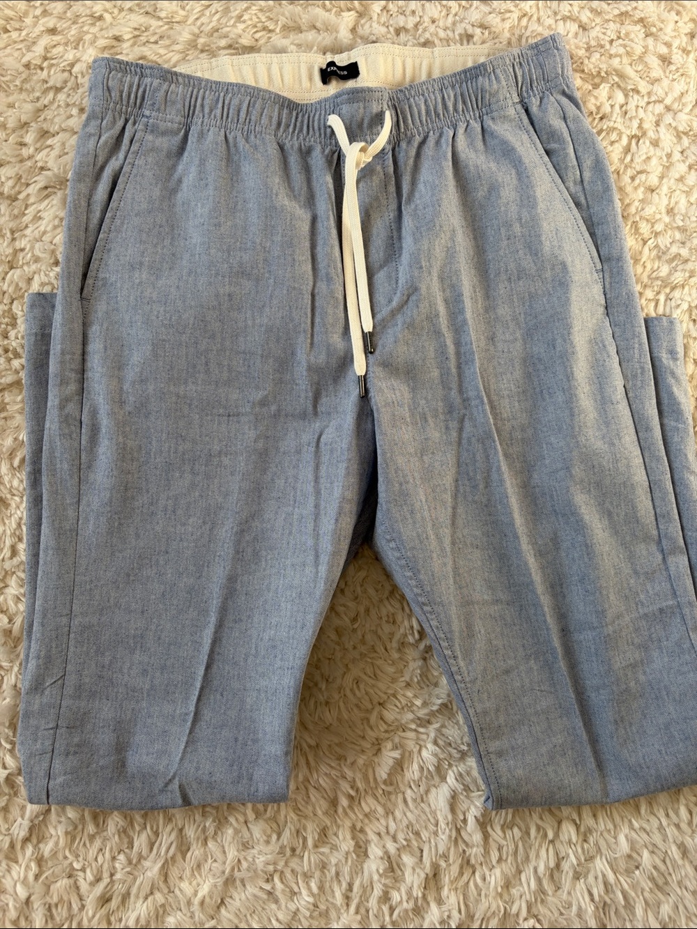 Men's Light Blue Drawstring Pants with Elastic Waist